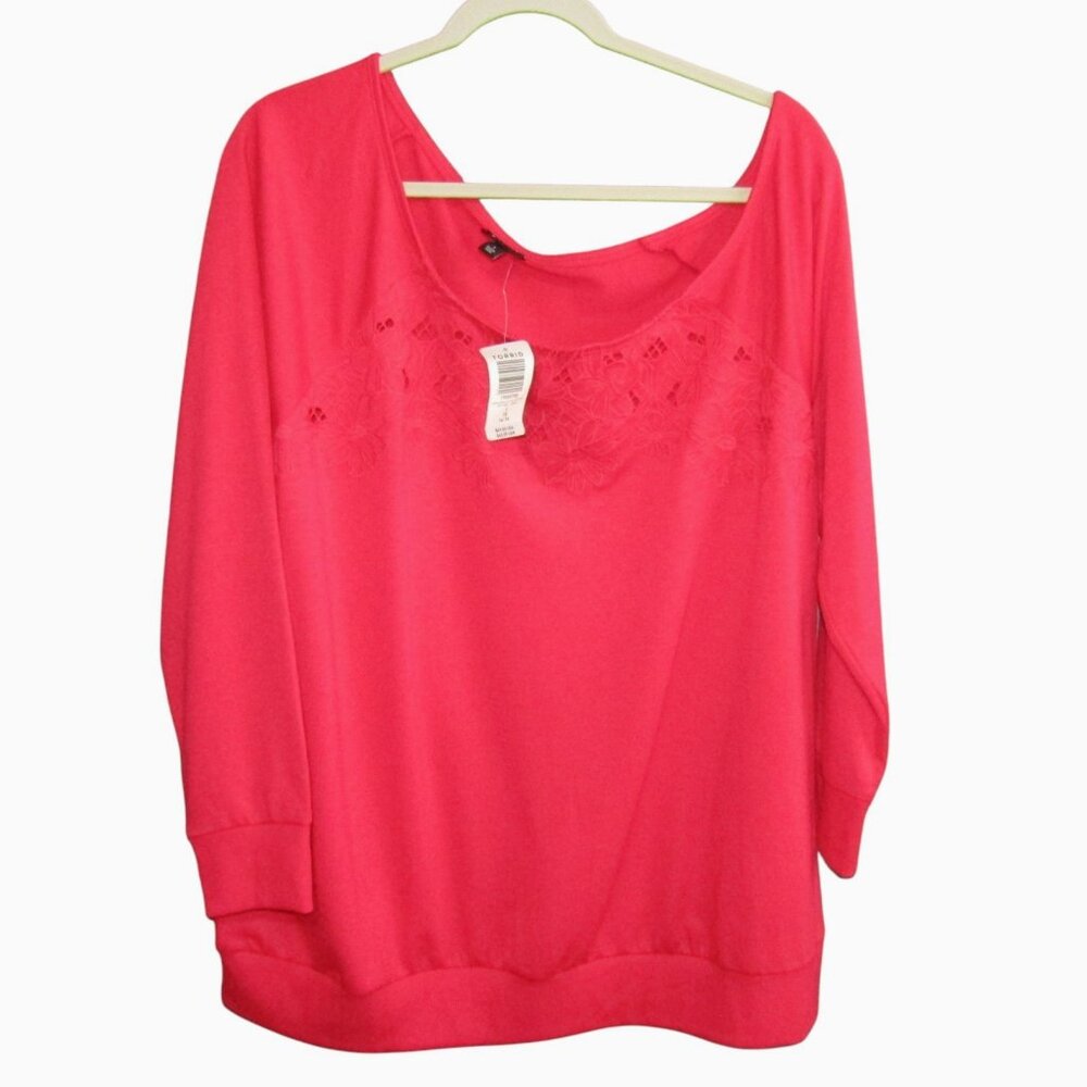 Torrid Magenta Embroidered Off Shoulder Top Womens Size 1X Long Sleeve New Tag